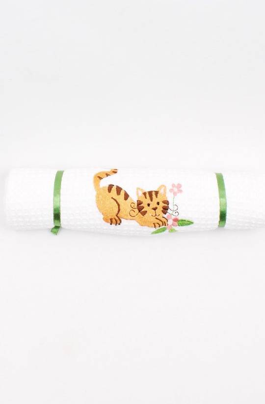 Embroidered cotton waffle weave tea towel 'kitten' Code : T/T-EMB/KIT